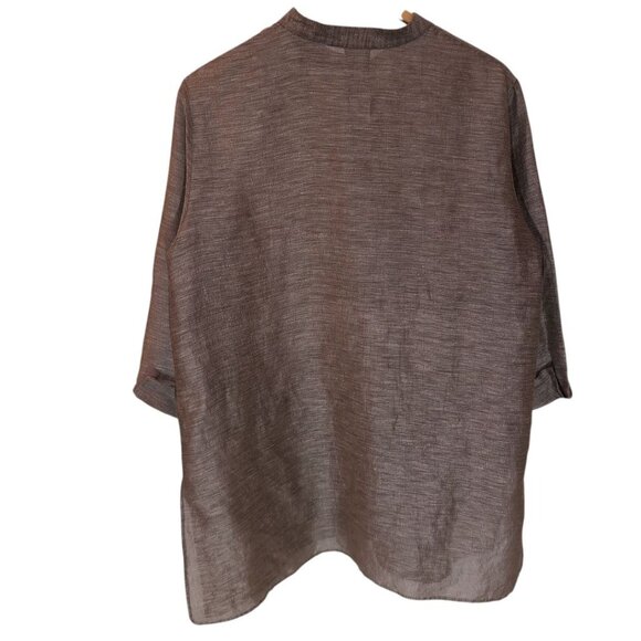 Eileen Fisher Lagenlook Linen Silk Mandarin Collar Tunic Shirt Womens Large - Picture 2 of 9